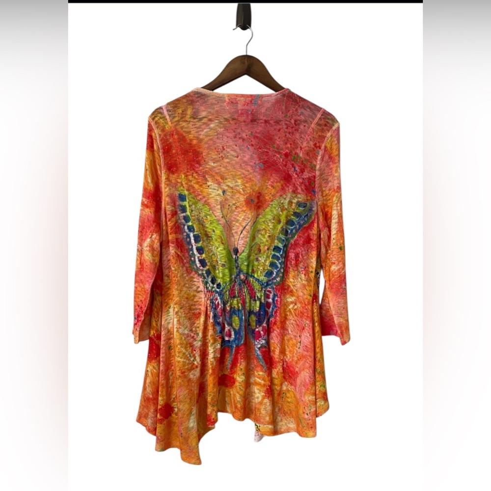 Leoma Lovegrove art to wear vibrant butterfly‎ waterfall open front cardigan XL